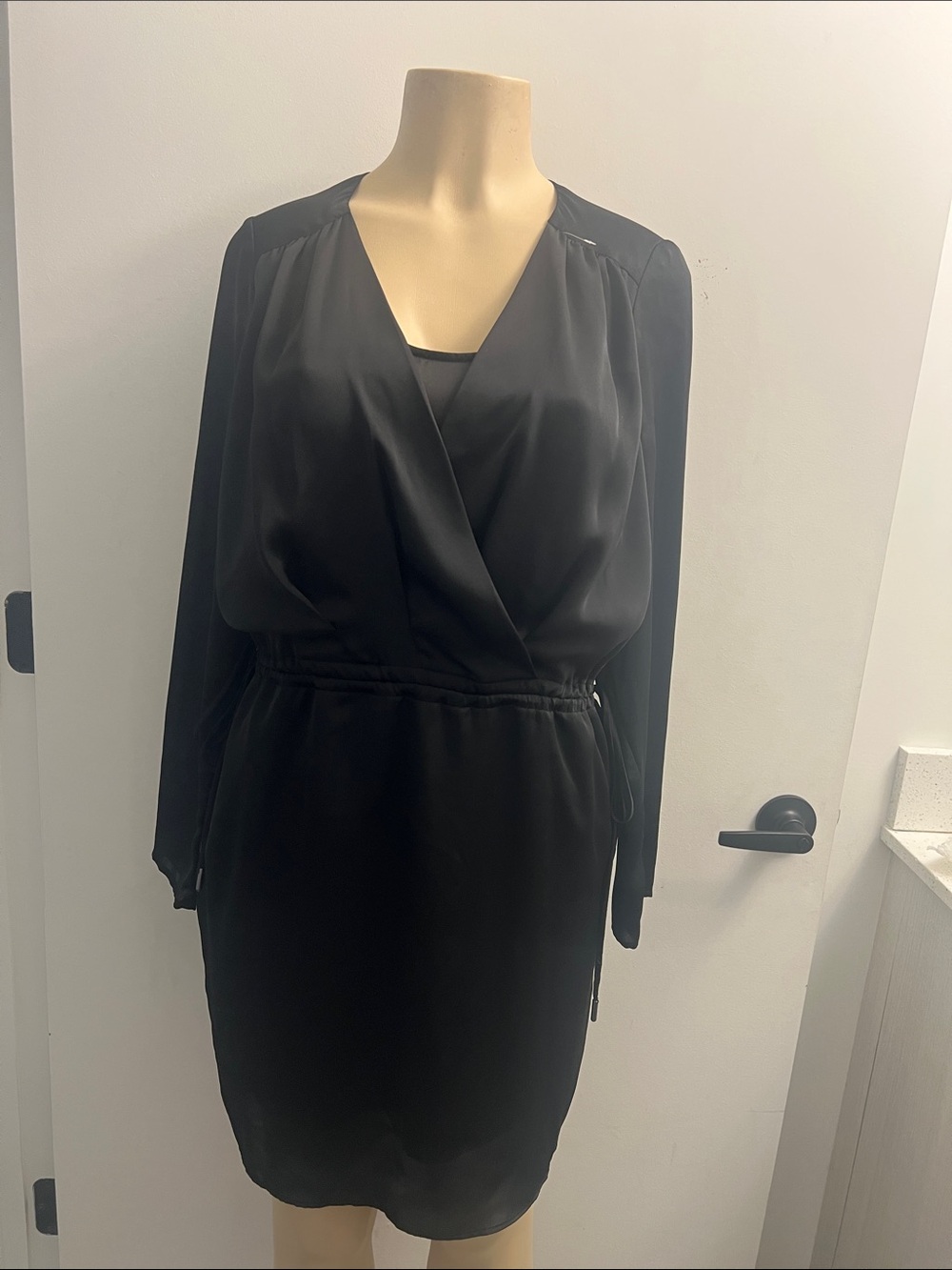 BCBGMaxAzria Black Long-Sleeve Draped Wrap Dress